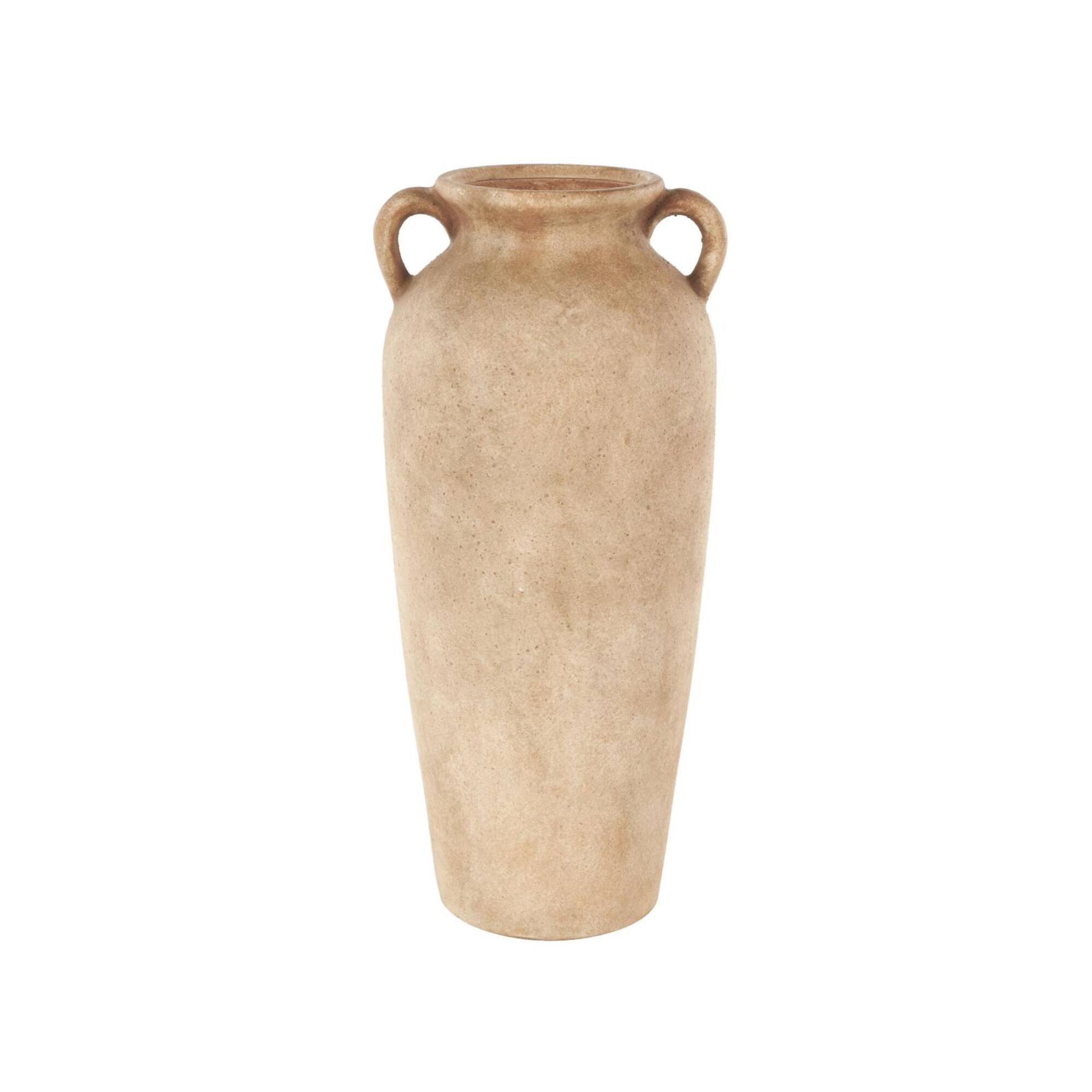 20" Brown Antique Ceramic Vase with Handles